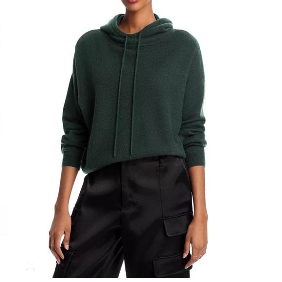 Luxurious 100% Cashmere Drop Shoulder Hoodie By Aqua in Army Green - Picture 2 of 6